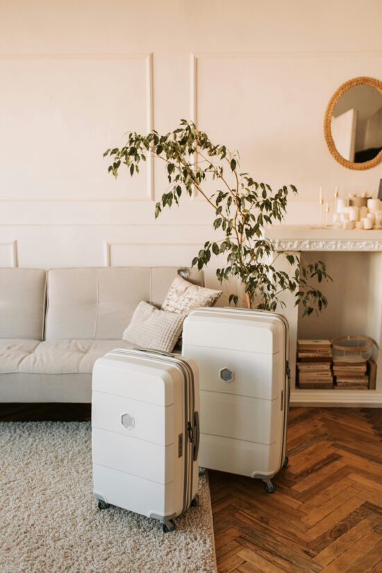 Couple reviewing a neighborhood map during a relocation familiarization trip abroad
